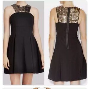 Shoshanna Hayden Sleeveless Black Gold Sequin Yoke Dress Cocktail Party Prom 0